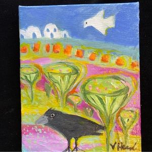 Crow Musings “An Original art Acrylic  Painting 8”x10”” On Canvas